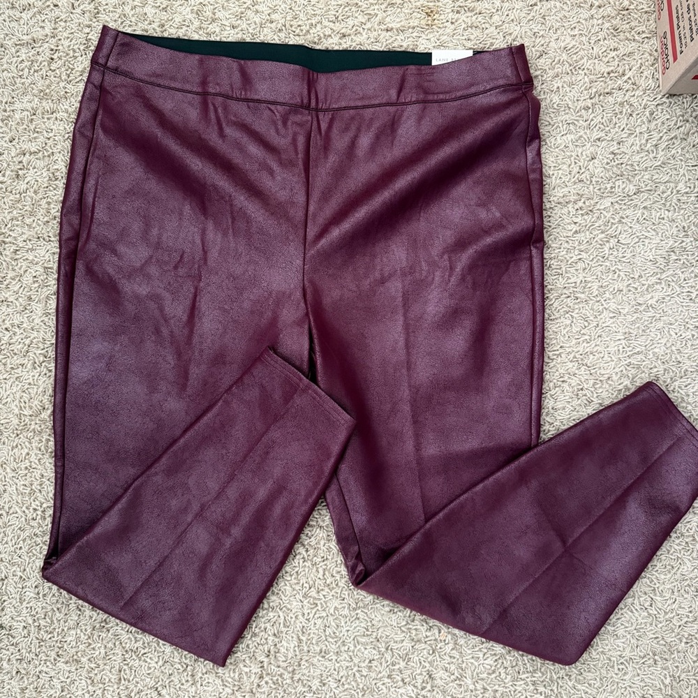 NWT Lane Bryant 22 24 Burgandy Ponte Pull On Leggings Soft Stretch Faux Leather
